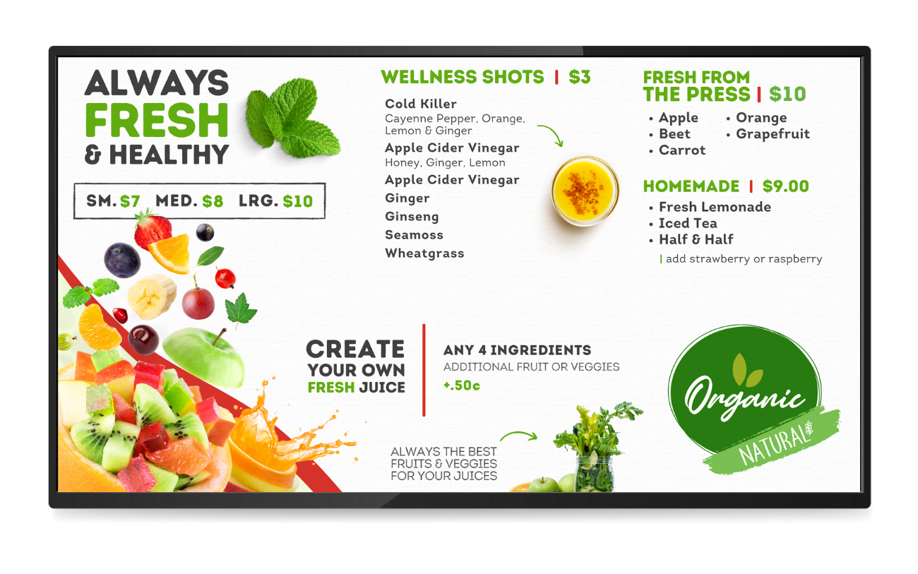 Dynamic Menu for Café & Juice Bar