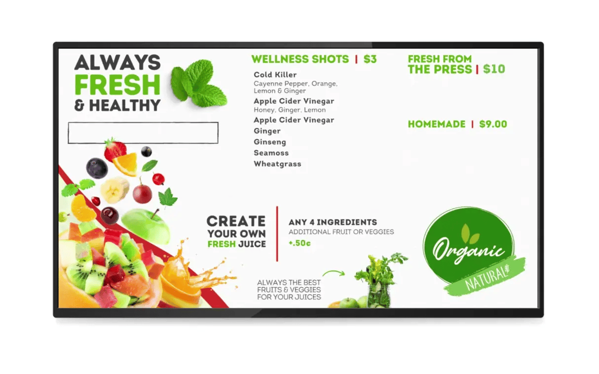 Dynamic Menu for Café & Juice Bar